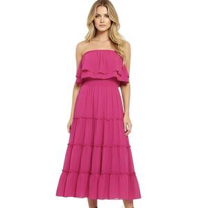 1. STATE Womens Dress Large Strapless Midi Bohemian Boho Whimsical Ballerina